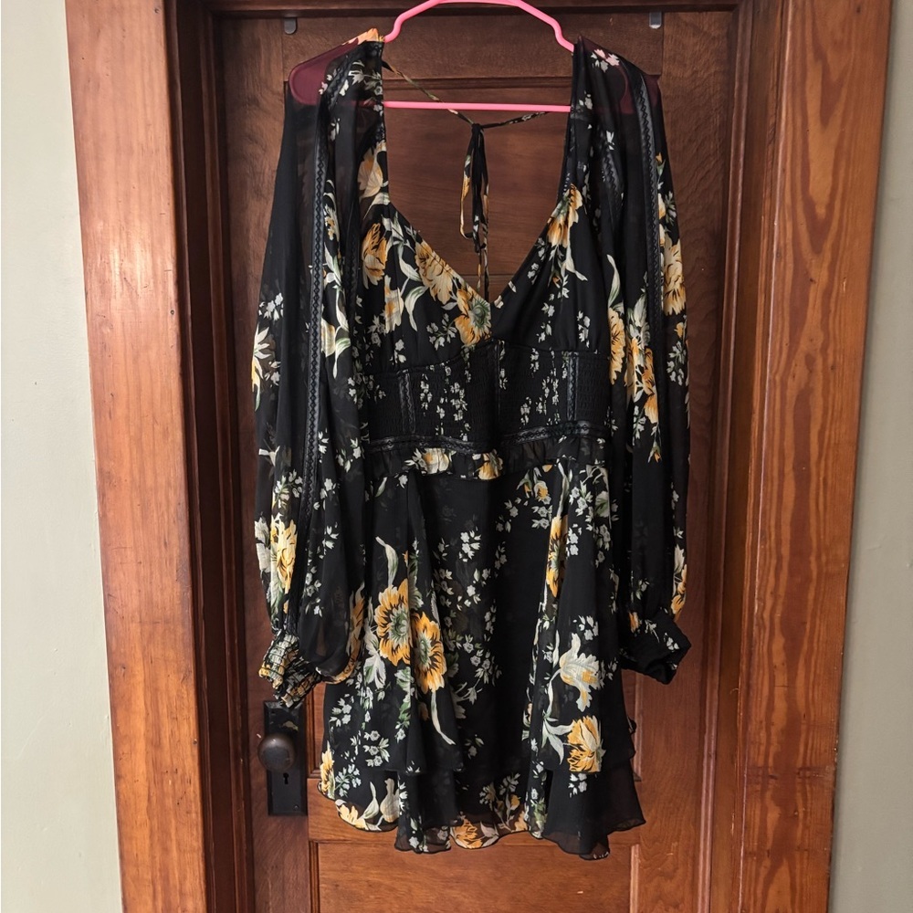 ASOS Curve Black and Gold Wrap Tie dress